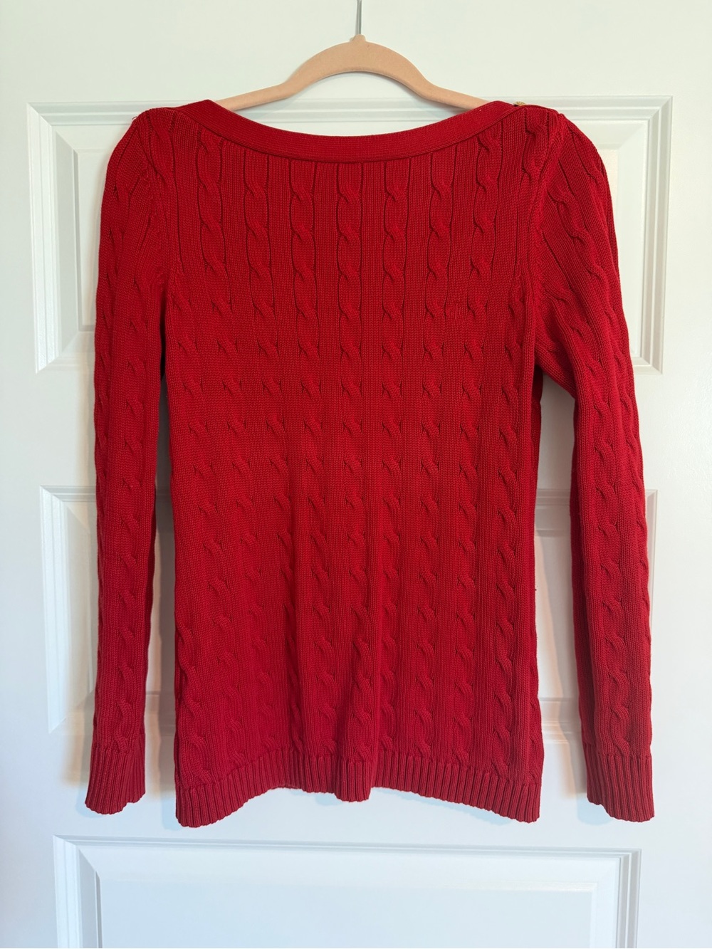 Lauren Ralph Lauren Red Cable-Knit Scoop Neck Sweater